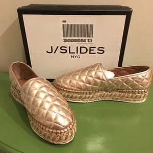 J Slides Renata Quilted Metallic Rose Gold Size 10
